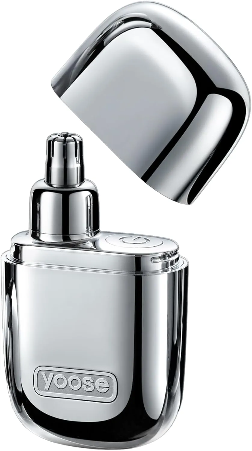 yoose Nose Hair Trimmer, Alloy Rechargeable Nose Hair Trimmer for Men Women, IPX7 Waterproof, Detachable Head, Easy to Clean, Portable Travel Size Nose Trimmer, Dual Edged Blades, Painless, Silver