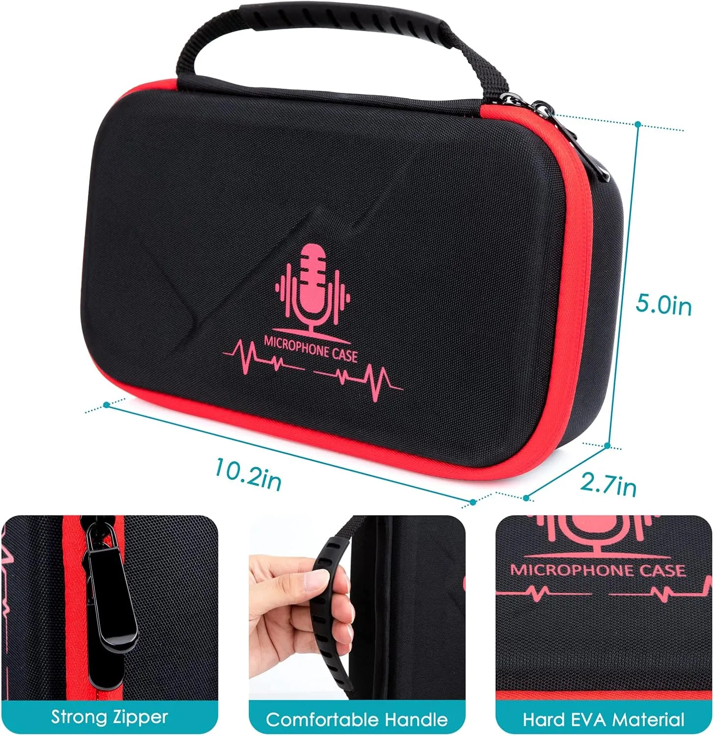 YOUSHARES MV7 Microphone Case Bag with Mic Cover Foam - Mic Case Hard Carring Case with Windshield Compatible with Shure MV7 USB Condenser Microphone