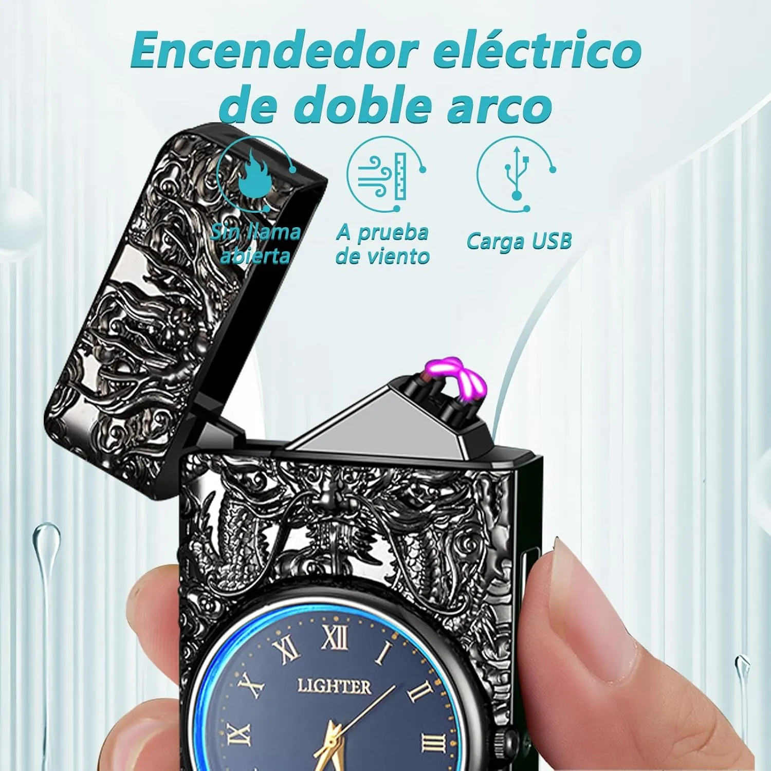 YOZWOO Electric Lighter Plasma Arc Lighter Rechargeable USB Lighters Windproof Flameless Dragon Clock Lighters with LED Lighting Gift for Boy and Girl(Black)