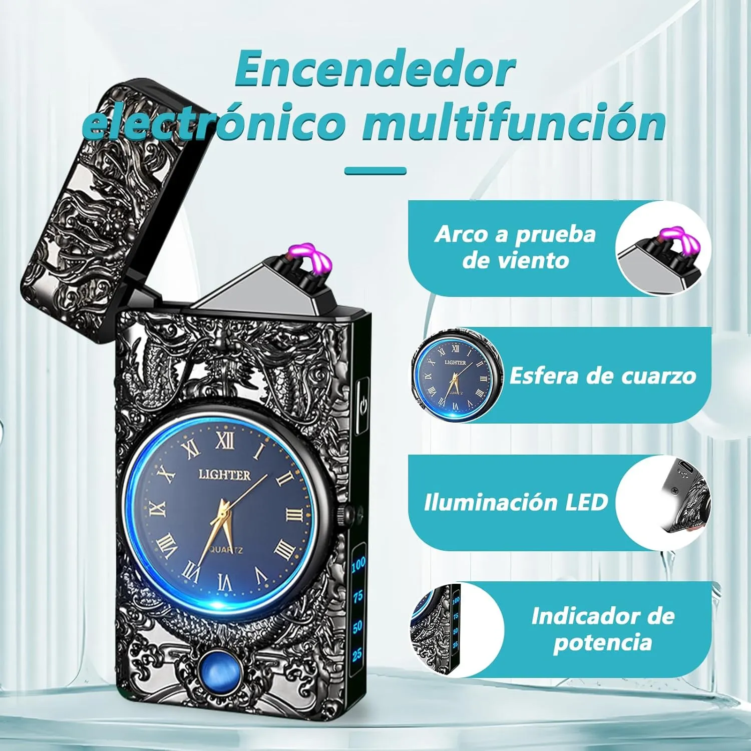 YOZWOO Electric Lighter Plasma Arc Lighter Rechargeable USB Lighters Windproof Flameless Dragon Clock Lighters with LED Lighting Gift for Boy and Girl(Black)