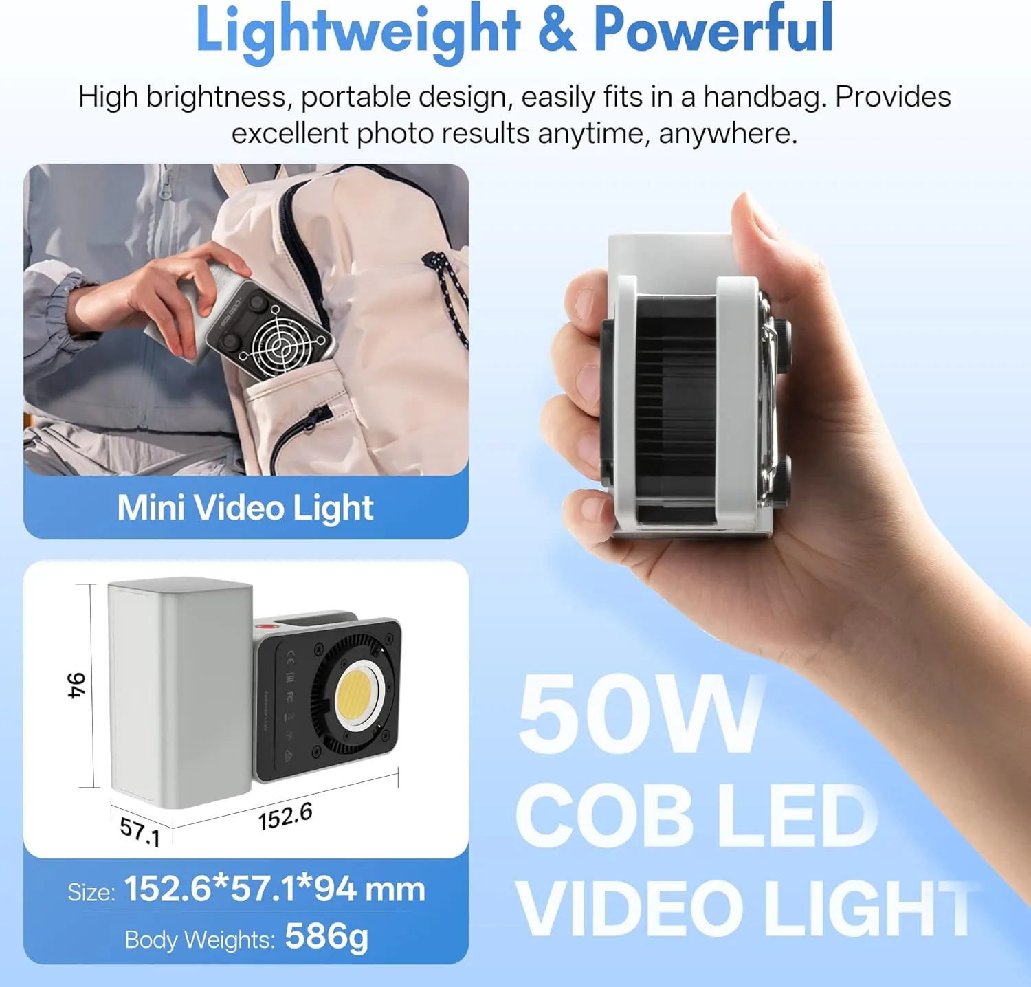 ZHIYUN CINEPEER CX50 [Official] 50W LED Video Light, 2700K-6500K Portable Camera Light, TLCI/CRI96 , APP Control with Battery, COB Continuous Output Lighting for Video & Location Shooting (Bi-Color)