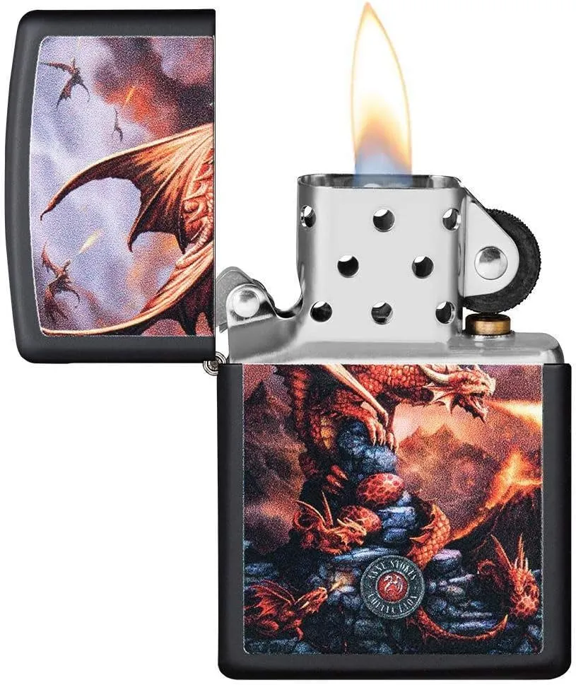 Zippo Anne Stokes Fire Breathing Dragon Black Matte Pocket Lighter