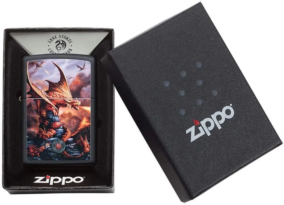Zippo Anne Stokes Fire Breathing Dragon Black Matte Pocket Lighter