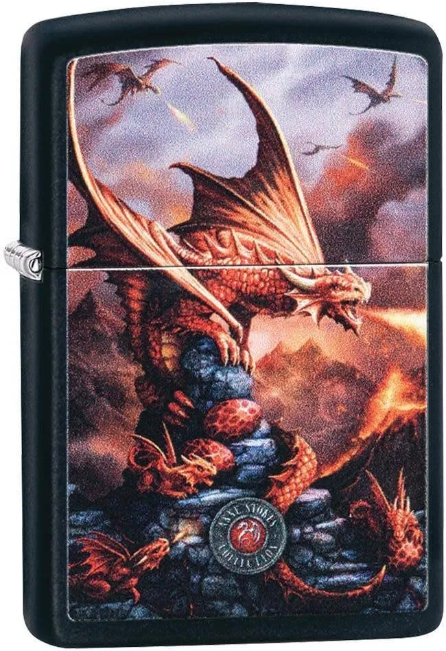 Zippo Anne Stokes Fire Breathing Dragon Black Matte Pocket Lighter