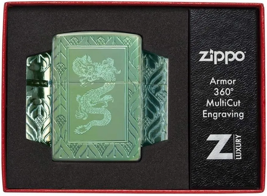 Zippo Armor High Polish Green Elegant Dragon Pocket Lighter, One Size