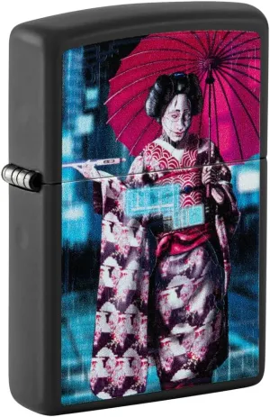 Zippo Black Light Cyber Kimono Design Black Matte Pocket Lighter