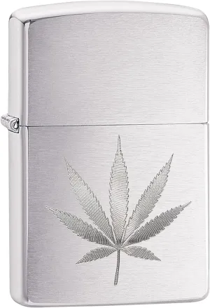 Zippo Brushed Chrome Marijuana Leaf Pocket Lighter (29587), One Size,High Polish Chrome