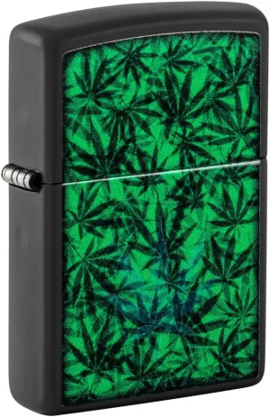 Zippo Cannabis Design Black Light Black Matte Pocket Lighter