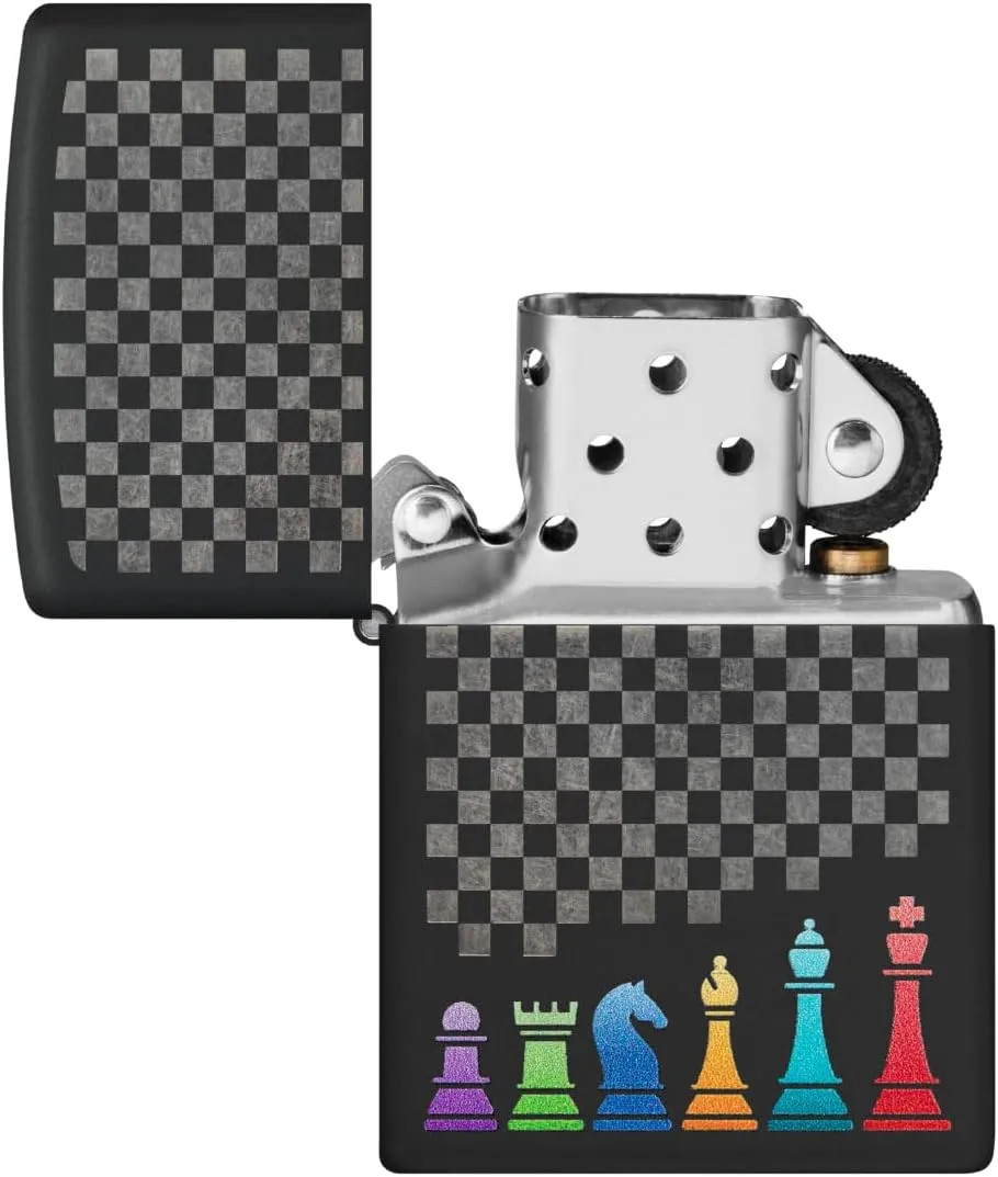 Zippo Chess Pieces Design Black Matte Pocket Lighter