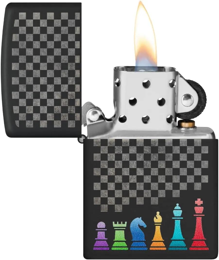 Zippo Chess Pieces Design Black Matte Pocket Lighter