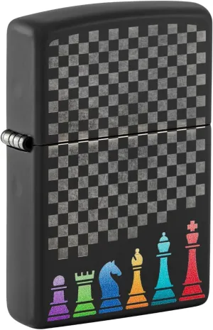 Zippo Chess Pieces Design Black Matte Pocket Lighter
