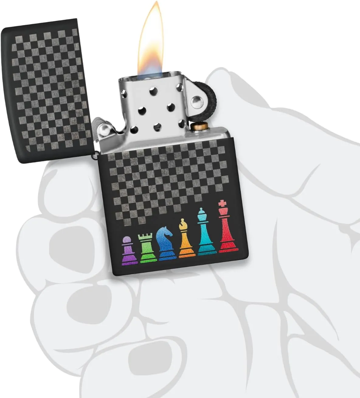 Zippo Chess Pieces Design Black Matte Pocket Lighter