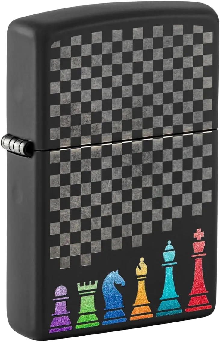 Zippo Chess Pieces Design Black Matte Pocket Lighter
