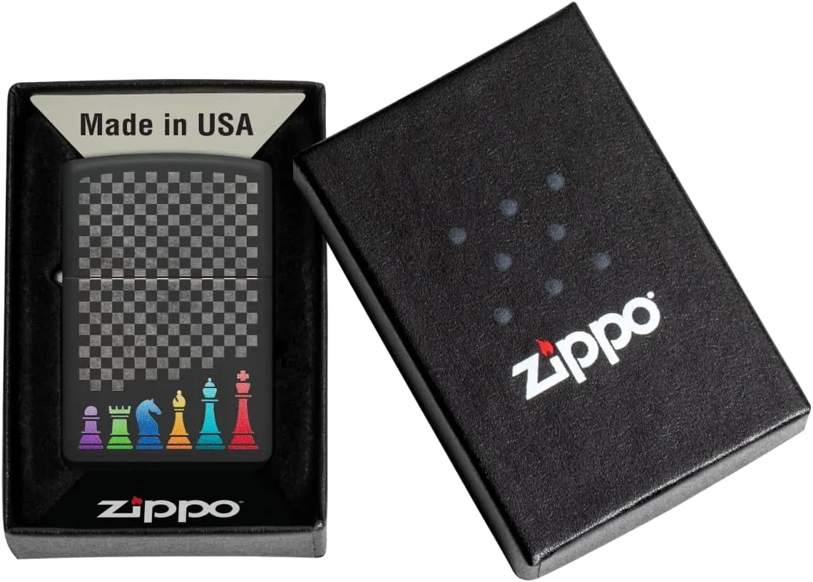 Zippo Chess Pieces Design Black Matte Pocket Lighter