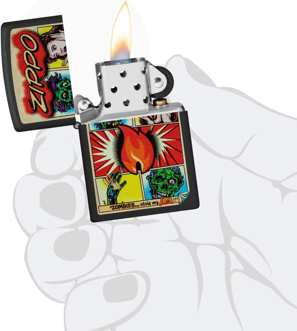 Zippo Comic Zombies Design Black Matte Pocket Lighter