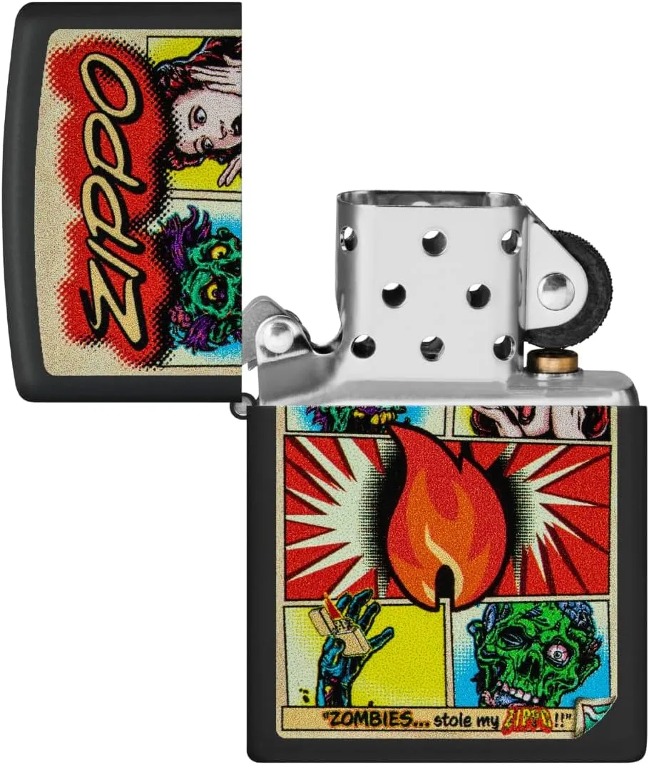 Zippo Comic Zombies Design Black Matte Pocket Lighter