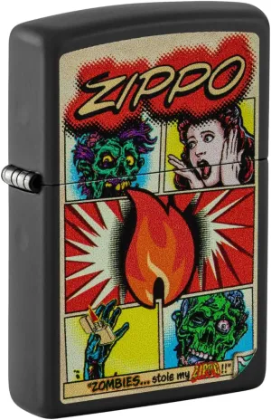 Zippo Comic Zombies Design Black Matte Pocket Lighter