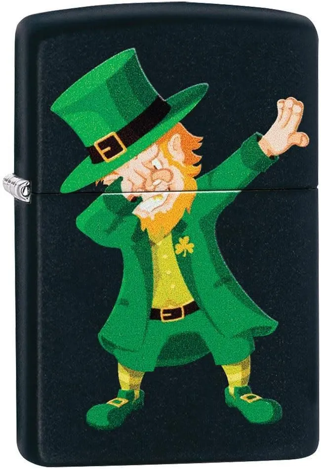 Zippo Dabbing Leprechaun Design Black Matte Pocket Lighter