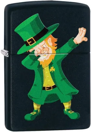 Zippo Dabbing Leprechaun Design Black Matte Pocket Lighter