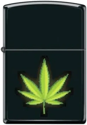 Zippo Digital Cannabis Leaf Lighter, Black Matte Finish – 8-Bit Pixel Art Design, Windproof & Refillable