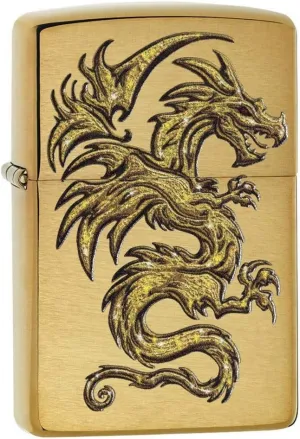 Zippo Dragon Design Brushed Brass Pocket Lighter