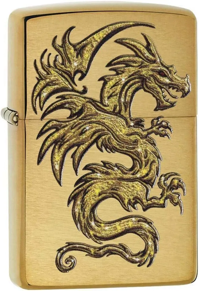 Zippo Dragon Design Brushed Brass Pocket Lighter