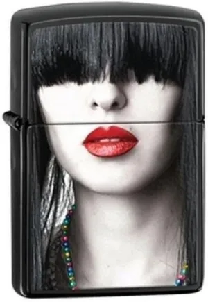 Zippo Ebony Red Lips Windproof Lighter