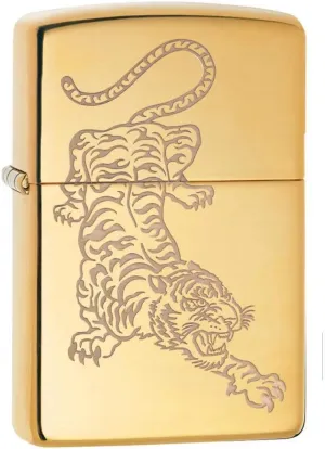Zippo High Polish Brass Tiger Design Pocket Lighter
