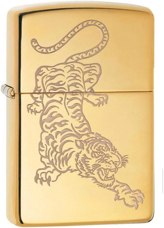 Zippo High Polish Brass Tiger Design Pocket Lighter
