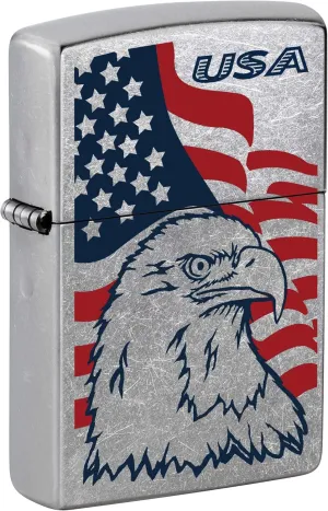 Zippo Lighter, American Eagle and Flag, USA - Street Chrome 81135