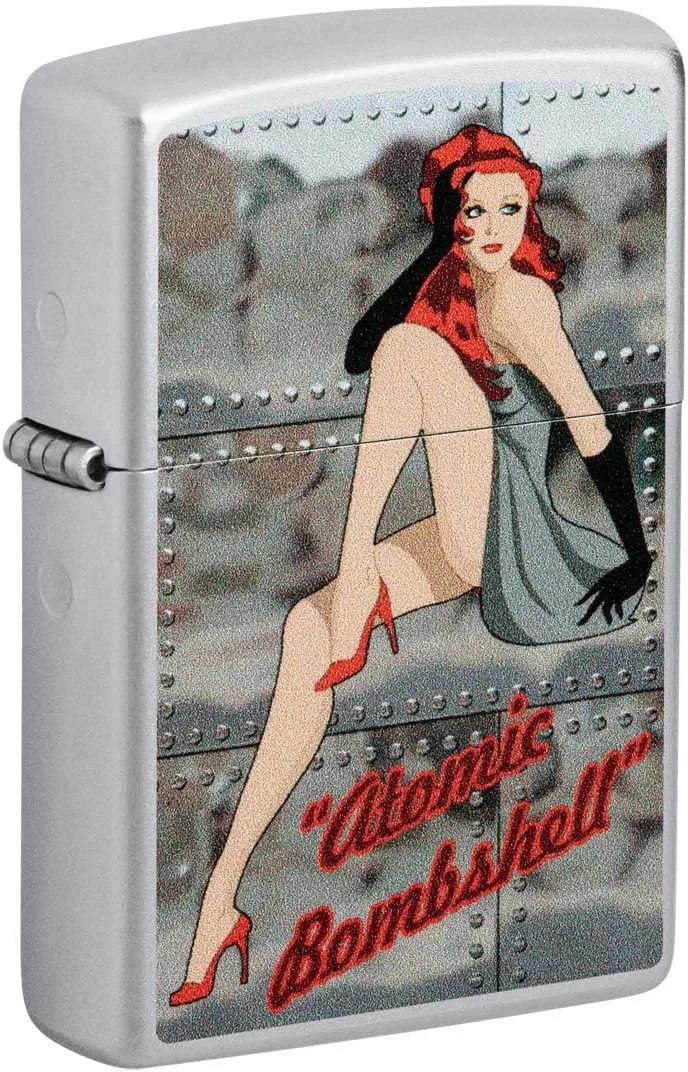 Zippo Lighter: Atomic Bombshell, Pin-Up Girl - Satin Chrome 81414