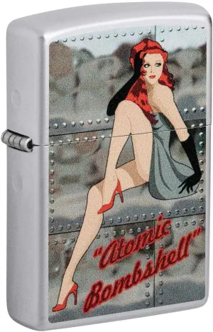 Zippo Lighter: Atomic Bombshell, Pin-Up Girl - Satin Chrome 81414