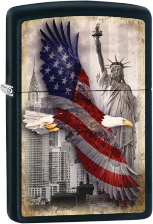 Zippo Lighter: Bald Eagle and New York City - Black Matte 78717