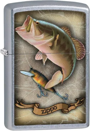 Zippo Lighter: Bass Fishing with Lure - Street Chrome 80472