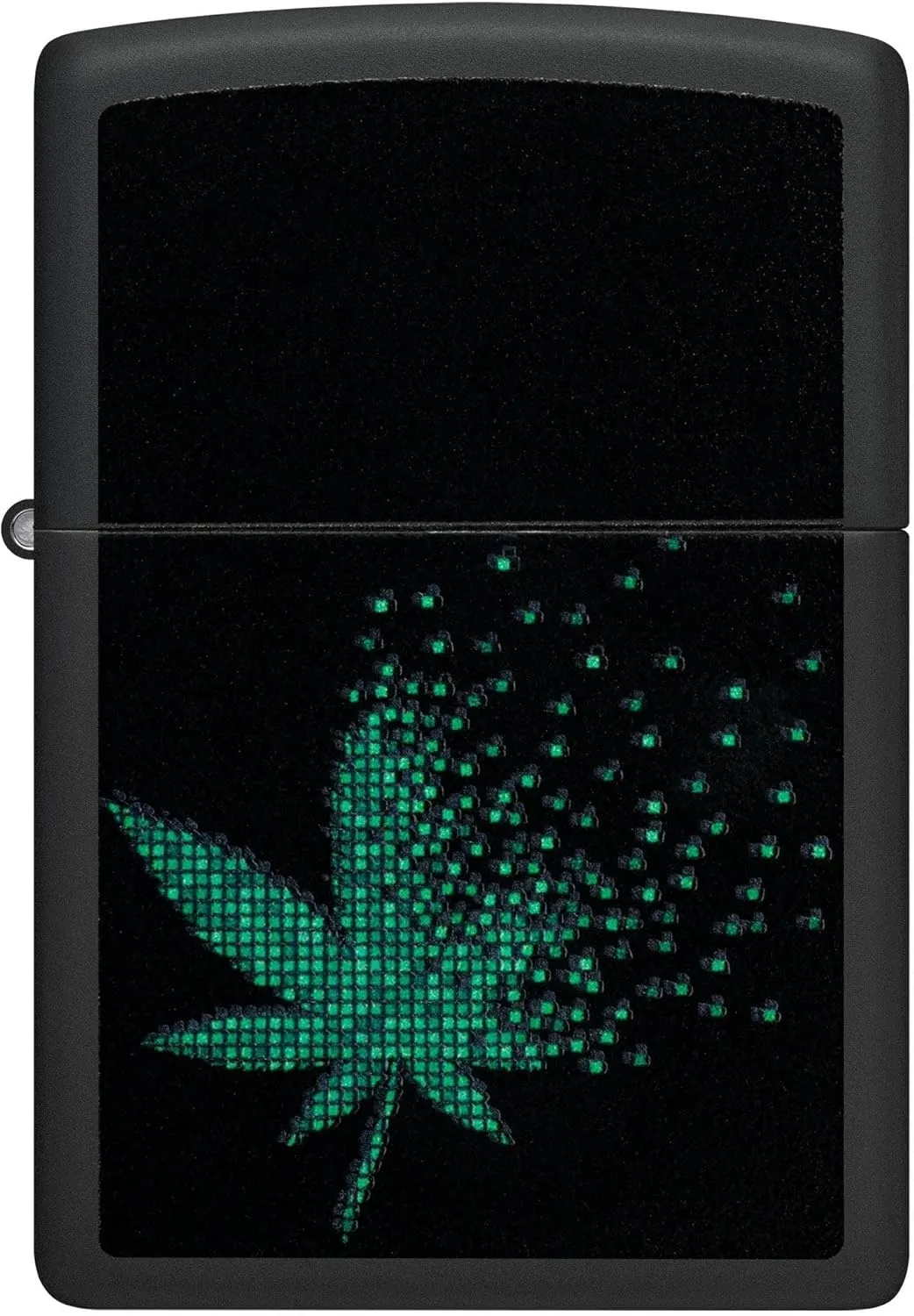 Zippo Lighter Black Light Pixel Cannabis, Windproof, Custom Designed, Stainless Steel Body