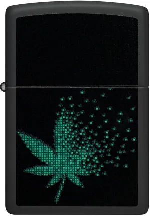 Zippo Lighter Black Light Pixel Cannabis, Windproof, Custom Designed, Stainless Steel Body