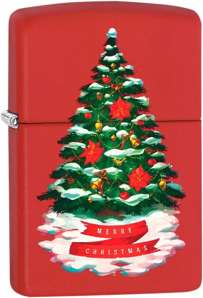 Zippo Lighter: Christmas Tree, Merry Christmas - Red Matte 80759