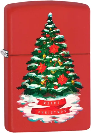 Zippo Lighter: Christmas Tree, Merry Christmas - Red Matte 80759