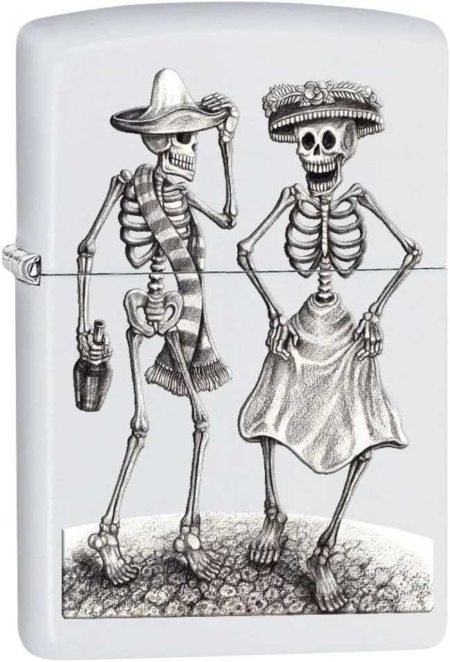 Zippo Lighter: Dancing Skeletons - White Matte 78552