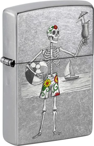 Zippo Lighter, Day of The Dead Beach Skeleton - Street Chrome 80981
