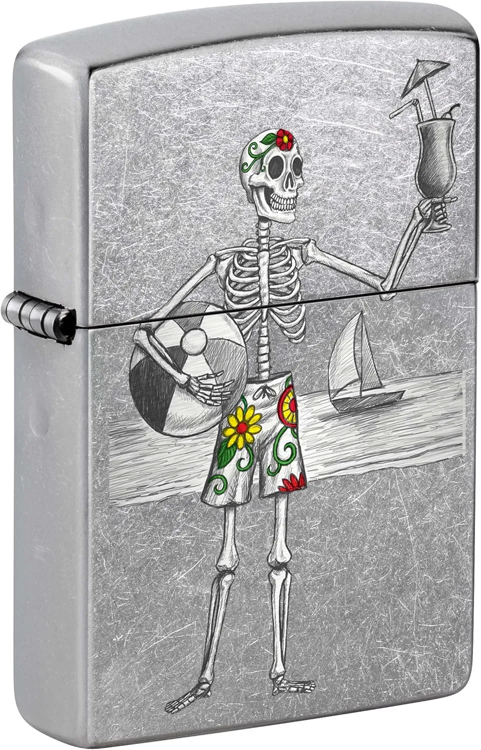 Zippo Lighter, Day of The Dead Beach Skeleton - Street Chrome 80981