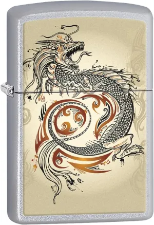 Zippo Lighter: Dragon Tattoo - Satin Chrome 76947