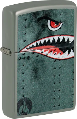 Zippo Lighter: Fighter Plane Nose Art, Shark Teeth - Sage 81482