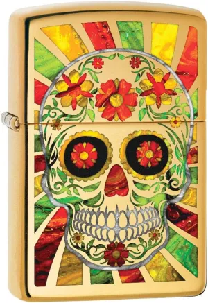 Zippo Lighter: Fusion Day of The Dead Skull - High Polish Brass 80619