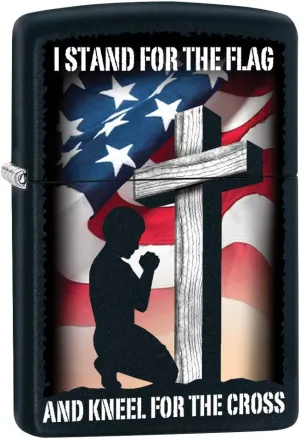 Zippo Lighter: I Stand for The Flag and Kneel for The Cross - Black Matte 79818