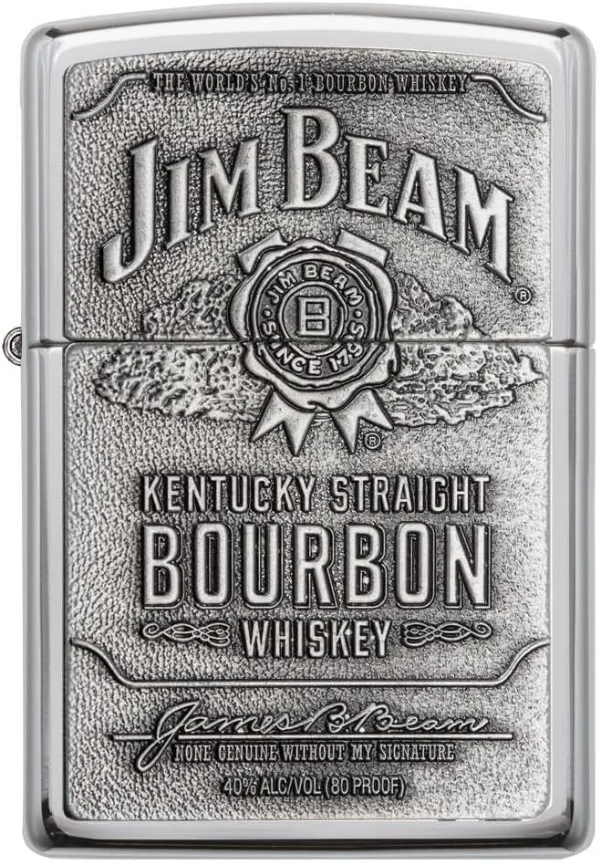 Zippo Lighter - Jim Beam Pewter Emblem High Polish Chrome
