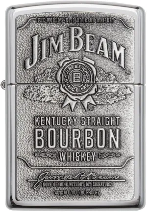 Zippo Lighter - Jim Beam Pewter Emblem High Polish Chrome