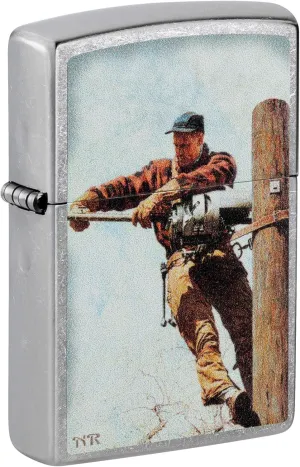Zippo Lighter: Lineman by Norman Rockwell - Street Chrome 81528