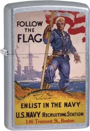 Zippo Lighter: Military Poster, US Navy Follow The Flag - Street Chrome 79368