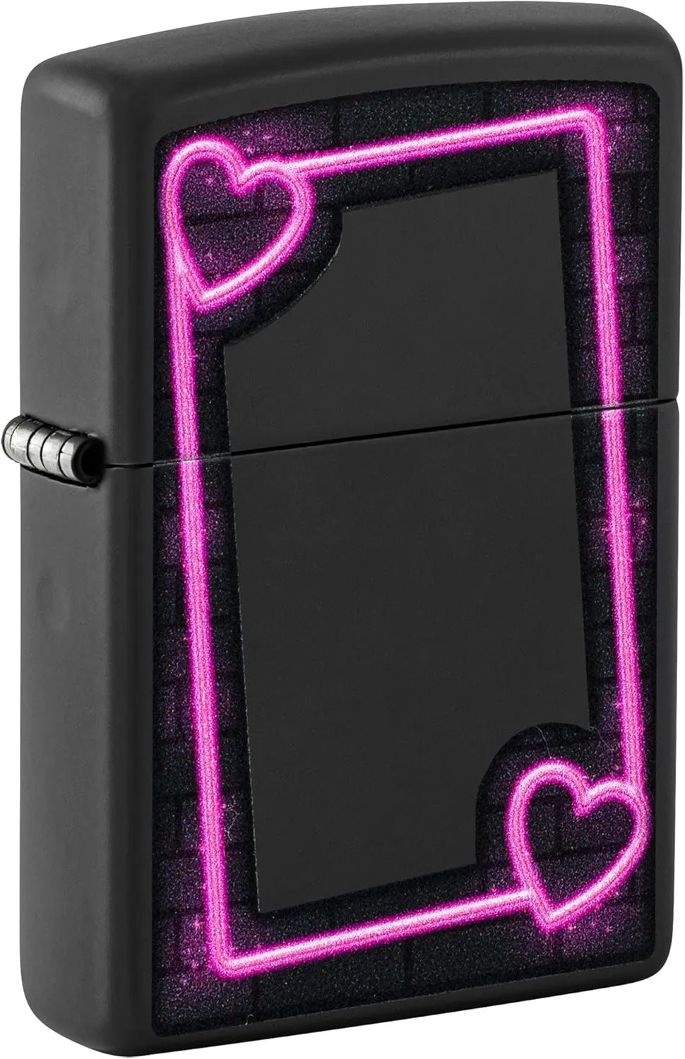 Zippo Lighter: Neon Frame with Hearts, Blacklight - Black Matte 81646